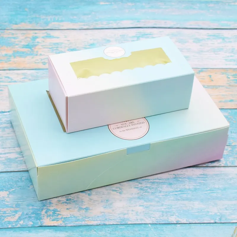 Коробка для синего печенья 10 шт./лот Крафтовая коробка торта с окном из ПВХ