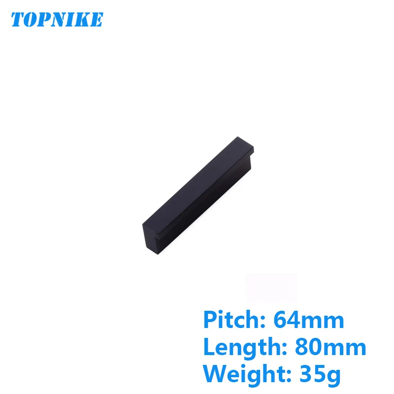 Black-L-80mm TOPNIKE матовые черные/матовые серебряные для шкафа Ручка из алюминиевого сплава кухонная ручка с твердым сердечником простая Мебельная ручка длина 50-600 мм - Цвет: Black-L-80mm