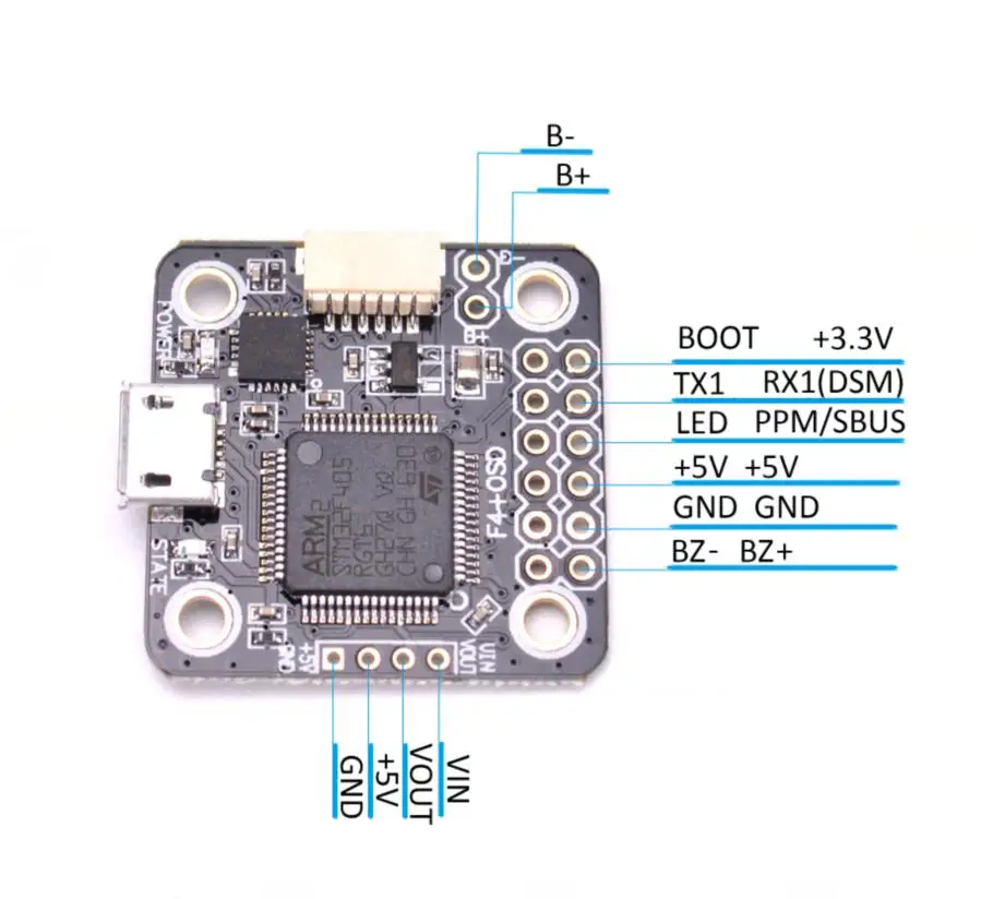 F4 мини плата контроллера полета Встроенный OSD 5 V/1A 2 4S CPU STM32F405RGT6 для мультикоптера