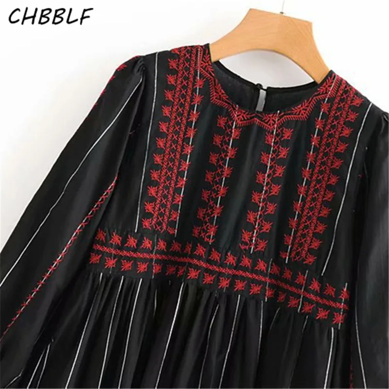 Женское платье с цветочной вышивкой CHBBLF черное Плиссированное повседневное мини