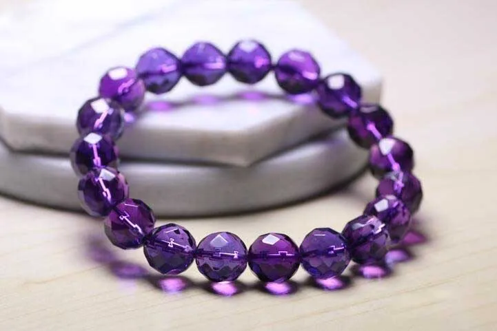 

free shipping 8mm Natural Purple Amethyst Crystal Faceted Beads Nice Bracelet AAA