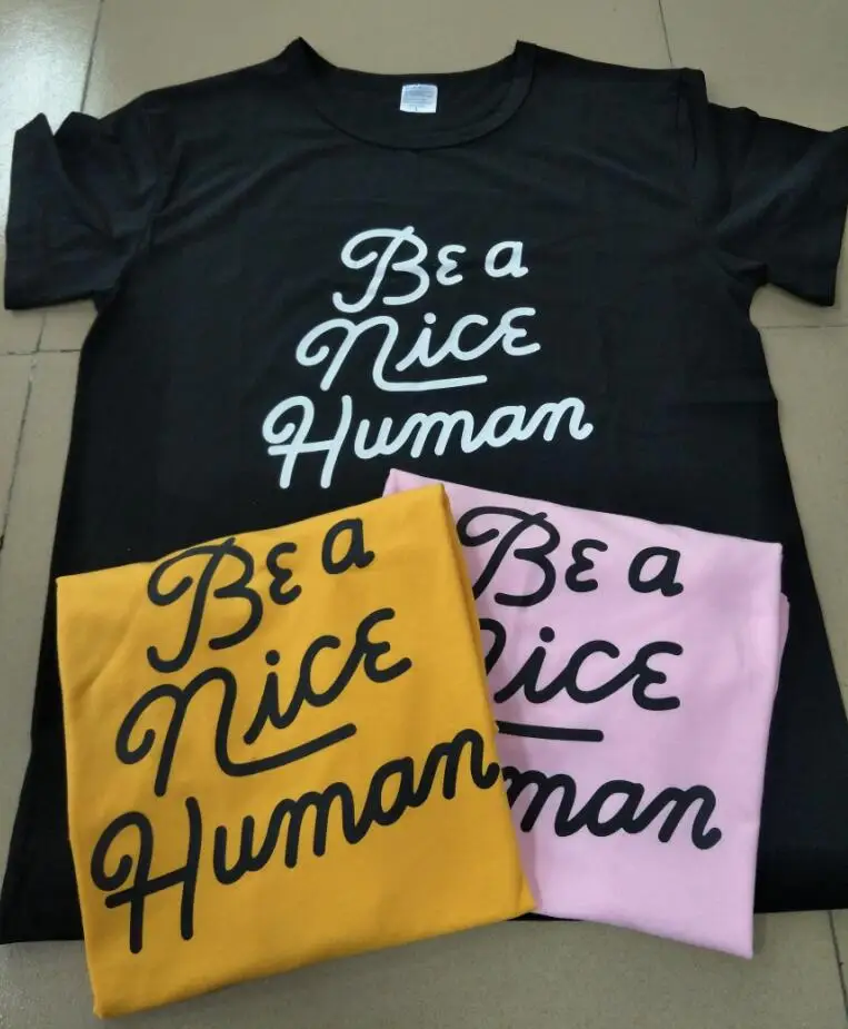 

Be a Nice Human Funny T-Shirt Hipster Style Crewneck Graphic 90s Girl Graphic Top Grunge Yellow Clothes t shirt Unisex tee S-3XL