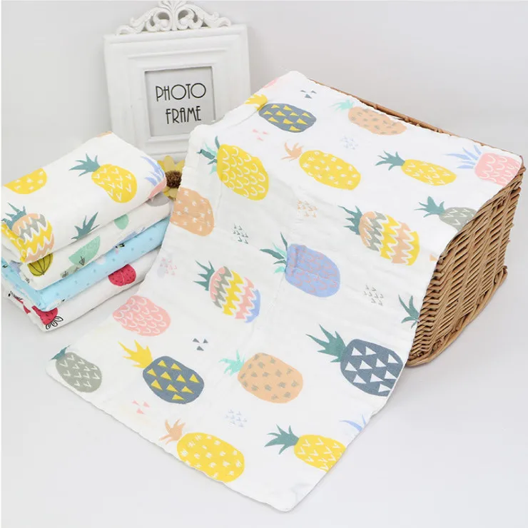 Pineapple 1 шт. васойоли красочные напечатанные отрыжки ткани 30*50 см Муслин Хлопок 6 слоев высокое качественный носовой платок мягкие детские полотенца - Цвет: Pineapple