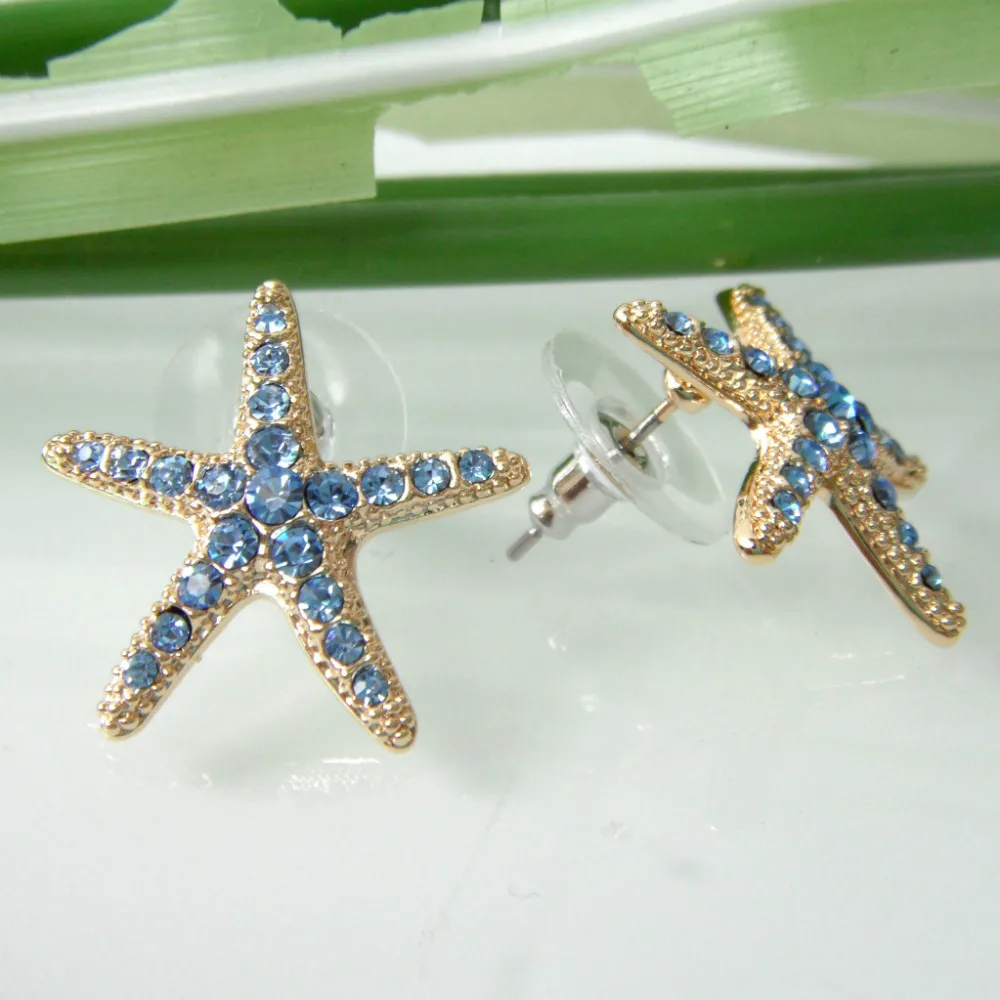 Серьги-гвоздики в форме морской звезды Navachi желто-голубые серьги со стразами SMT2554