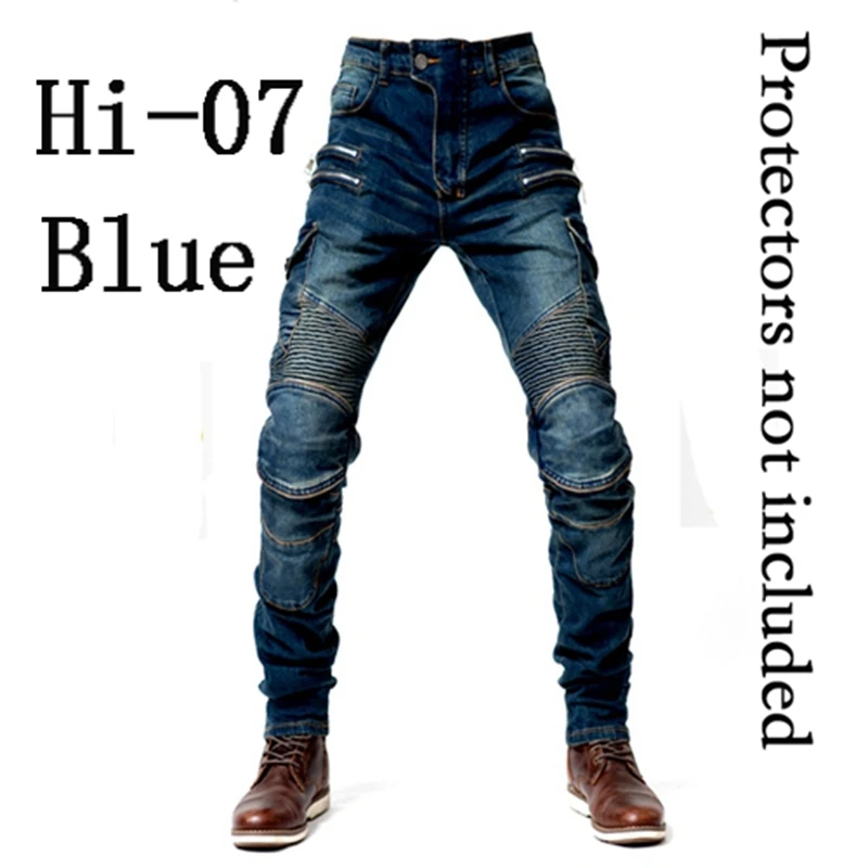 Hi-07 Blue jeans O Новинка хаки/черный/синий мотоциклетные брюки мужские мото джинсы на молнии защитное снаряжение мотоциклетные Брюки Штаны для мотокросса мото брюки - Цвет: Hi-07 Blue jeans O