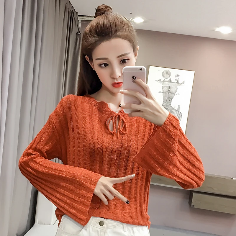 Свитер с круглым вырезом весна 2018 Новое поступление женские свободные топы