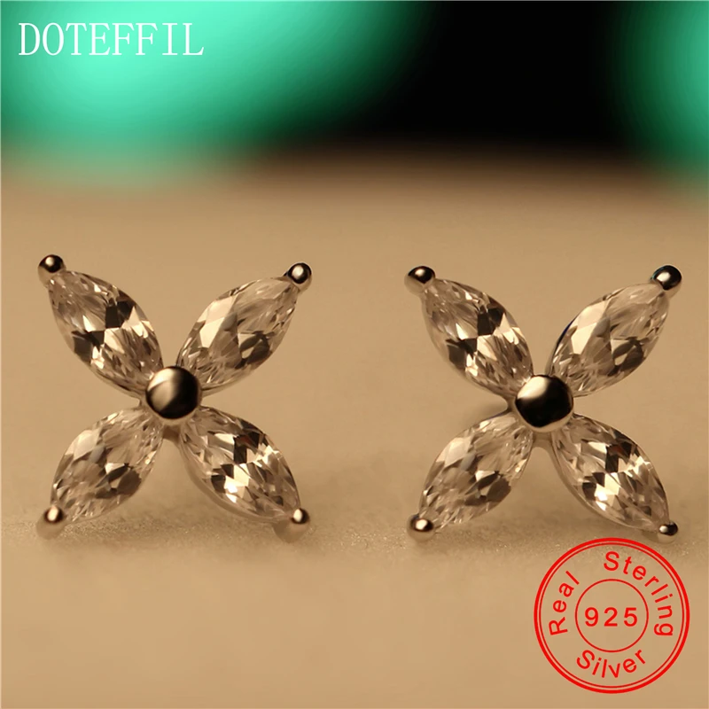 Серьги-гвоздики DOTEFFIL из серебра 925 пробы с фианитами | Украшения и аксессуары