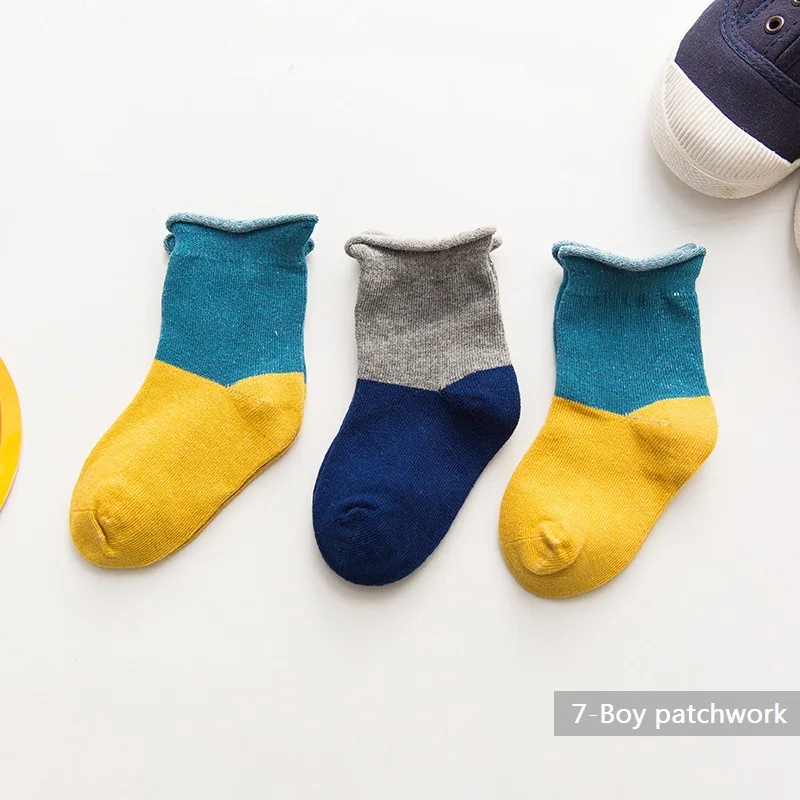 7-boy patchwork 3 пар/лот; хлопковые носки для малышей; носки в полоску с короной для новорожденных; детские носки без костей; аксессуары для малышей - Цвет: 7-boy patchwork