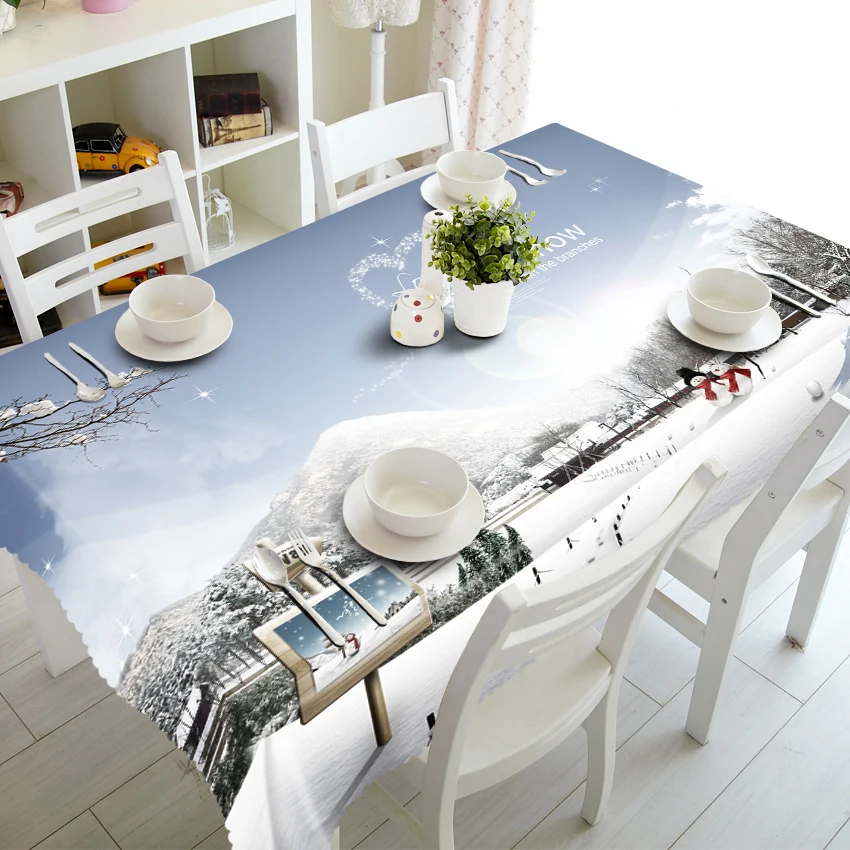 Санта-Клаус 3d круглая скатерть Рождественская канун Снежная сцена узор
