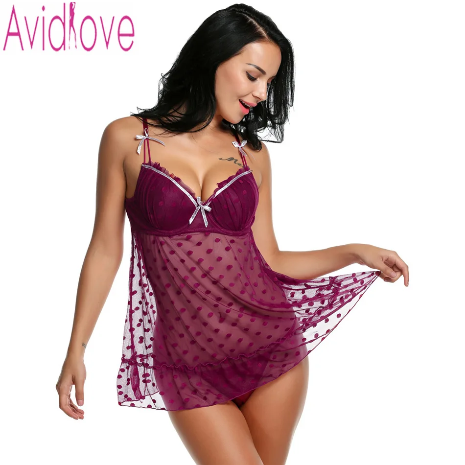 Avidlove женское сексуальное нижнее белье платье Babydoll ремень прозрачный горошек для
