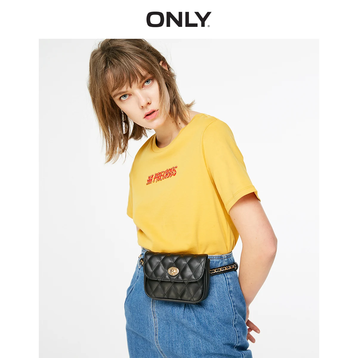 ONLY Women's Loose Fit 3D Beads Letter Print Short-sleeved T-shirt | 119201548 - Цвет: MINERAL YELLOW