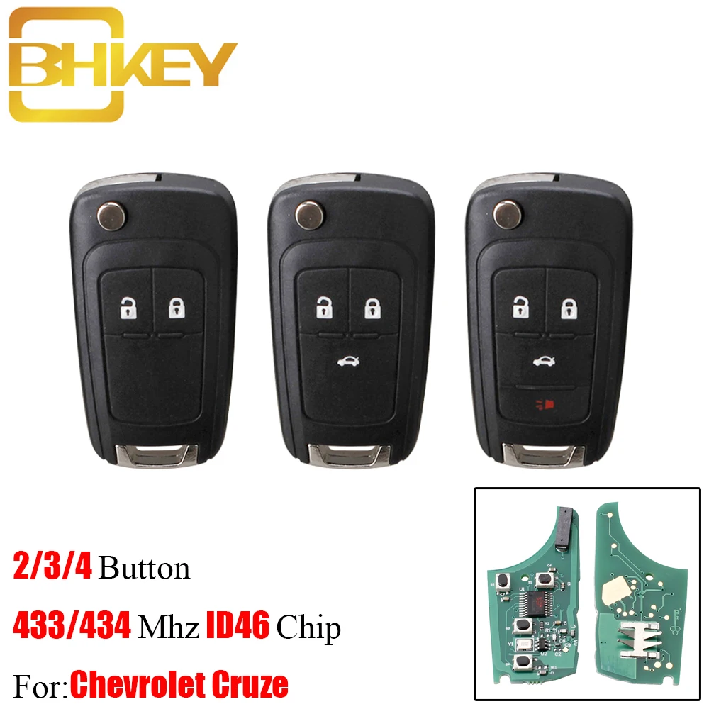 Ключ BHKEY складной для автомобиля 2/433 кнопки МГц Chevrolet ID46 чип Cruze Malibu Aveo Spark Sail orlando