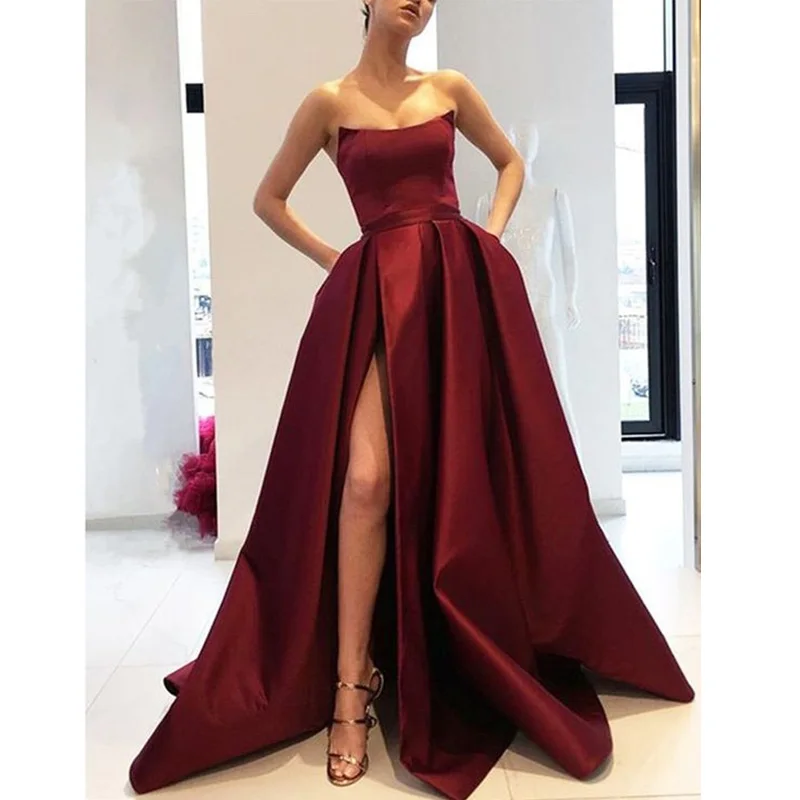Burgundy Чернильная Подставка-сделано Vestidos de Fiesta Largos с v-образным вырезом с украшением в виде кристаллов платье из фатина, расшитое пайетками вечернее платье с разрезом Шампанское Длинные платья для выпускного вечера - Цвет: Burgundy
