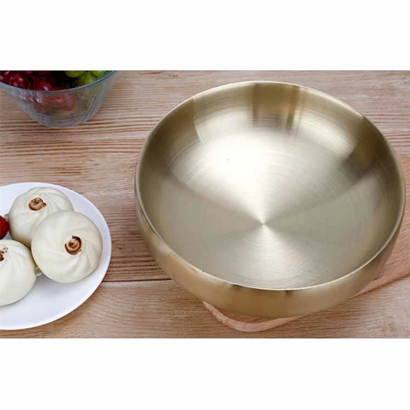 Gold Bowl Rice Bowl Silver Tray Ware Soup Container Thick Stainless Steel Korean Noodles Bowl Heatproof Big Bowl Tableware 1pcs