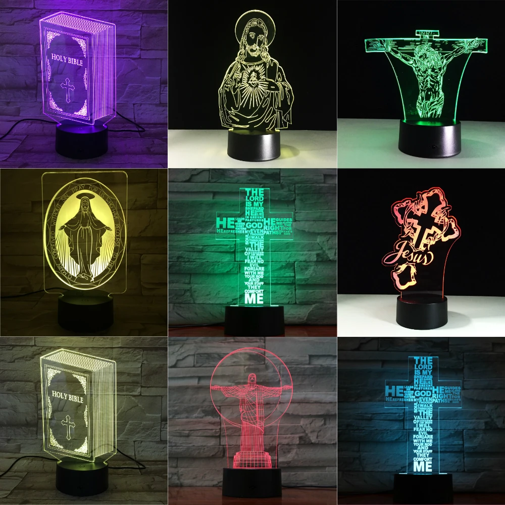 Кресты Jesus Christ в стиле USB 3D светодиодный ночной Светильник подарки Настольная LED