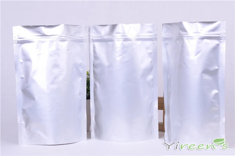 

50pcs 9x13cm Silver color Aluminum Foil Bag Stand up Ziplock Food Bags, TEA COFFEE NUT SNACK BEAN PACKING BAGS, 0.21mm thickness