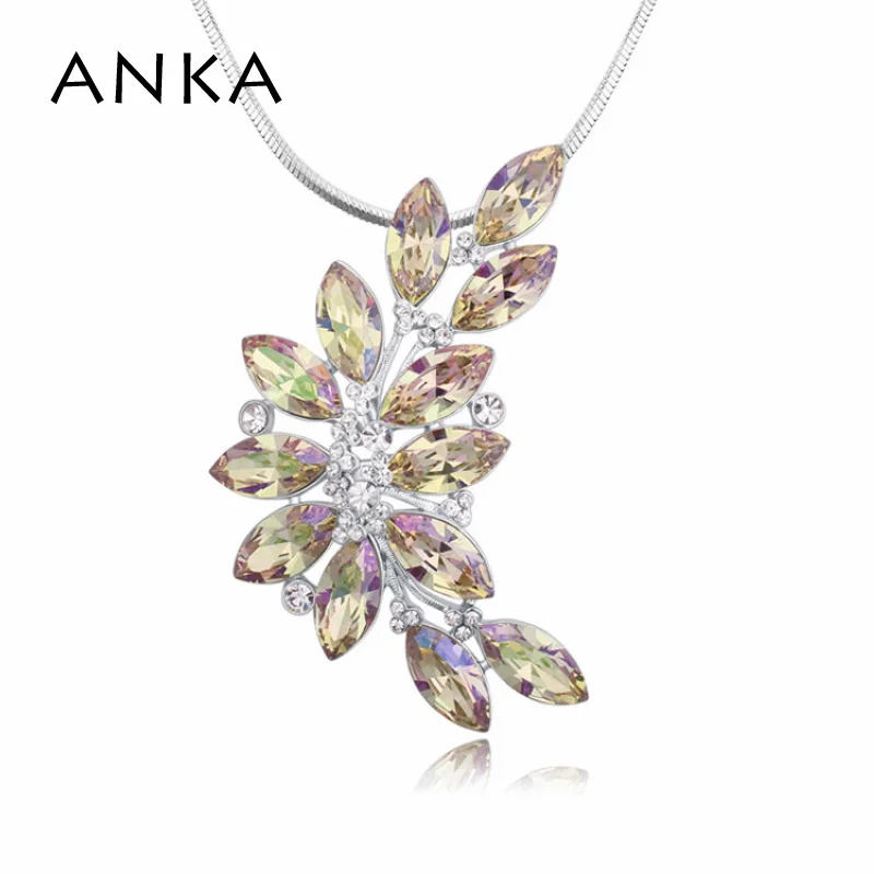 Анка очарование листьев свитера Хрустальное длиное ожерелье кулон Кристаллы из