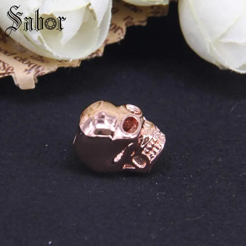 Розовый золотой череп бусины подходит браслет ожерелье ювелирные изделия B007