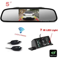 wireless 5 inch monitor mirror car rear view camera backup 7 led ir reversing cam parking assist for audibwntoyotavw any car