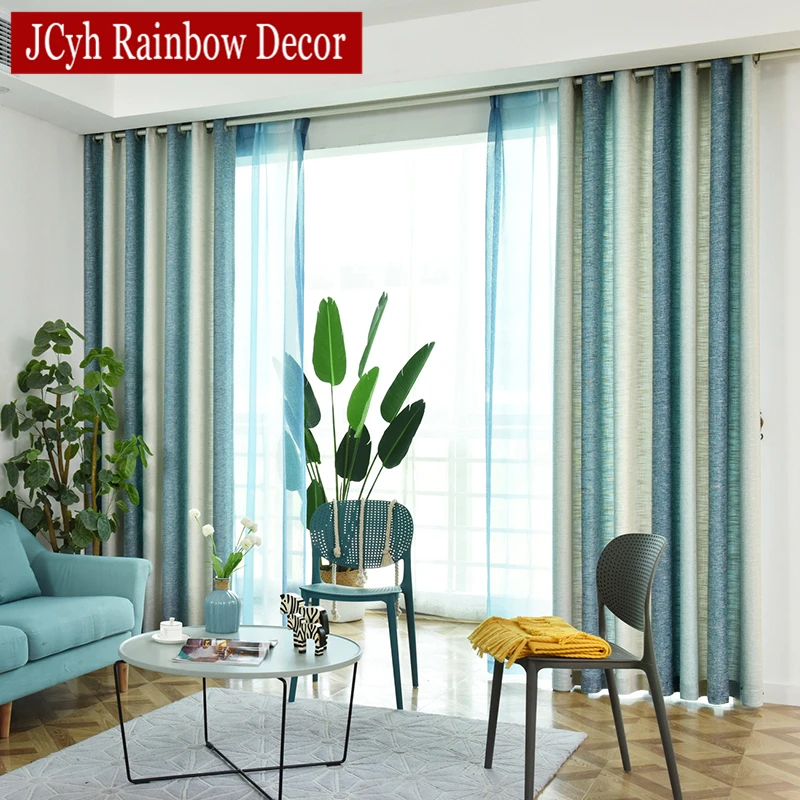 

Striped Blackout Curtains for Living Room Colorful Rainbow Linen Blackout Curtains for Bedroom Window Cortinas Rideaux Draps 80%