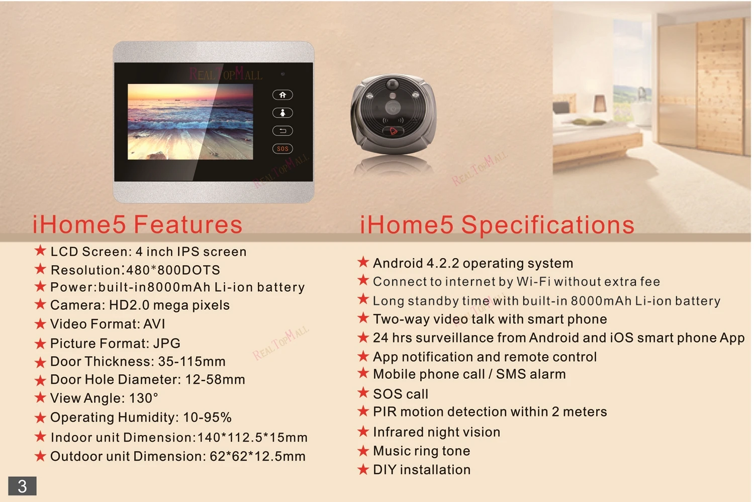 Беспроводной цифровой дверной глазок ihome5 4 дюйма камера для входной двери WiFi