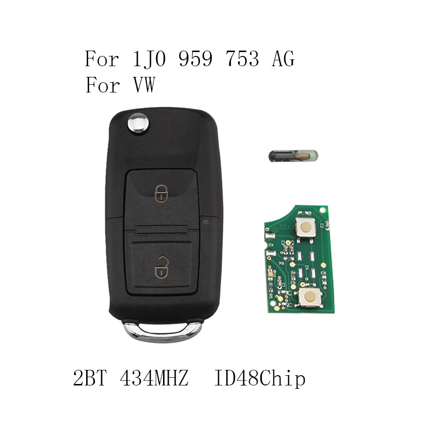2BT дистанционный ключ для vw 1J0959753AG для Фольксваген Гольф MK4 транспортер поло T5 Автомобильный ключ Жук Бора ПАССАТ 434 МГц ID48 чип