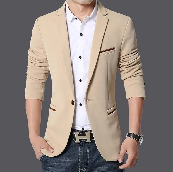 Мужские корейской Slim Fit Модный хлопковый Блейзер пиджак черного и синего цвета
