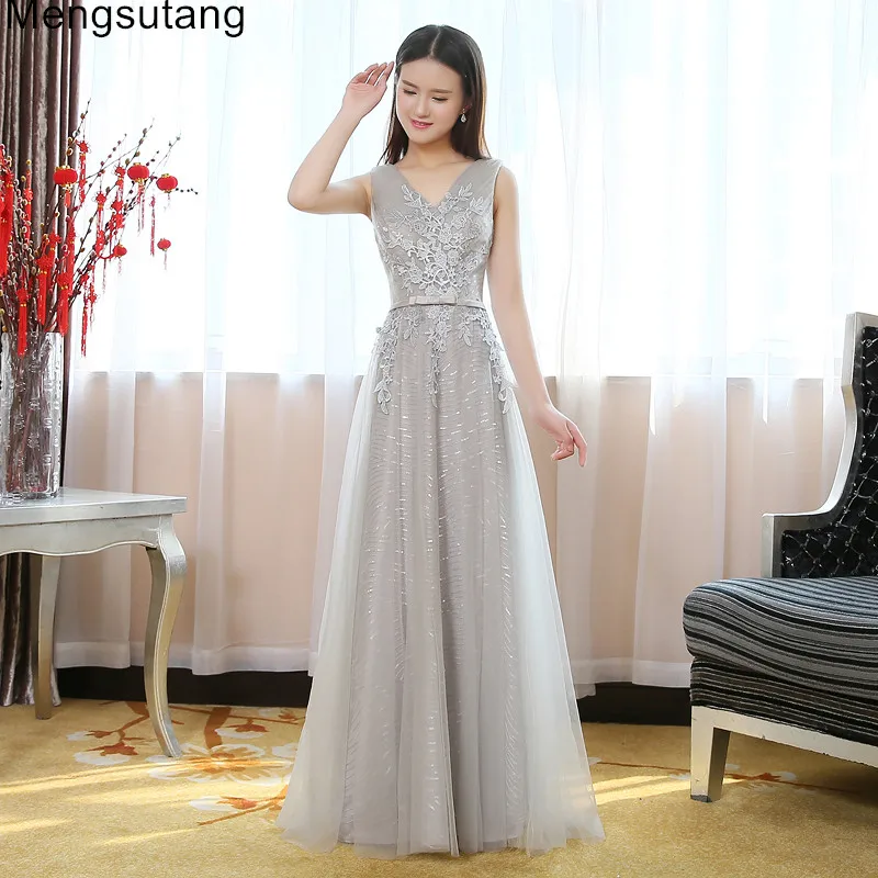 

Robe de soiree 2023 grey elegance V-Neck Lace up evening dress Lace tulle slim long party dress vestido de festa prom dresses