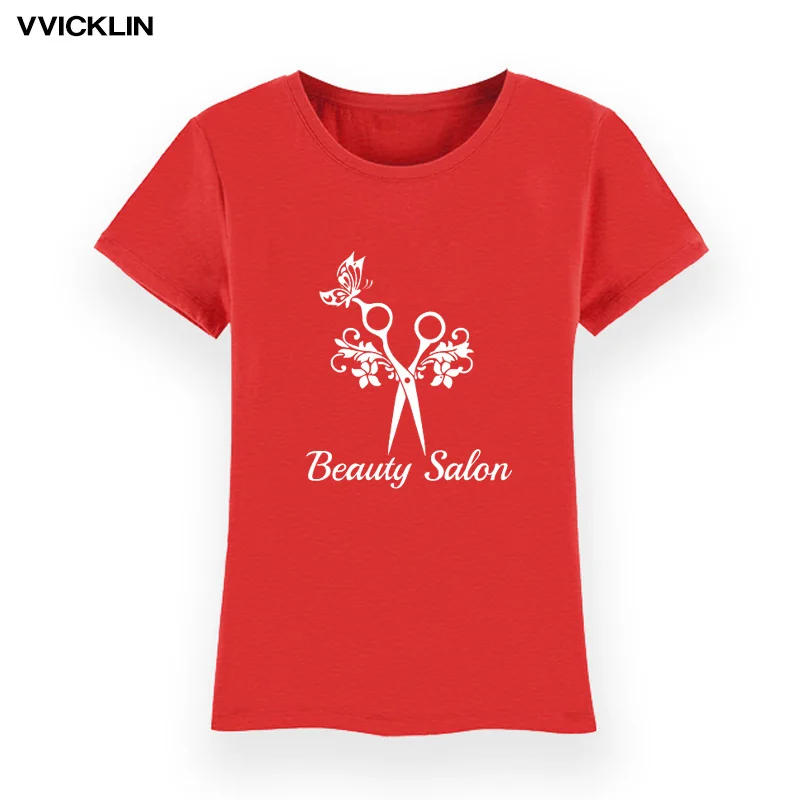 Летняя футболка с модным принтом в виде ножницы для салона красоты Хлопковая