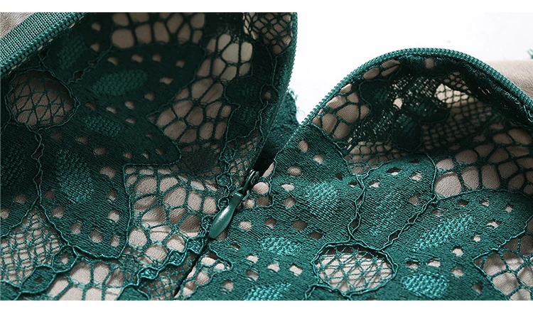 Women Green Dresses Hollow Out Floral Lace Runway Slim Fashion Evening Party Dress Office Lady Work Vestidos Autumn Vintage robe
