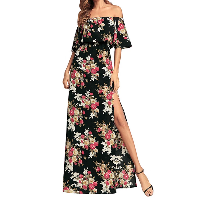2018 летнее платье с открытыми плечами сексуальное шифоновое макси женское Бохо