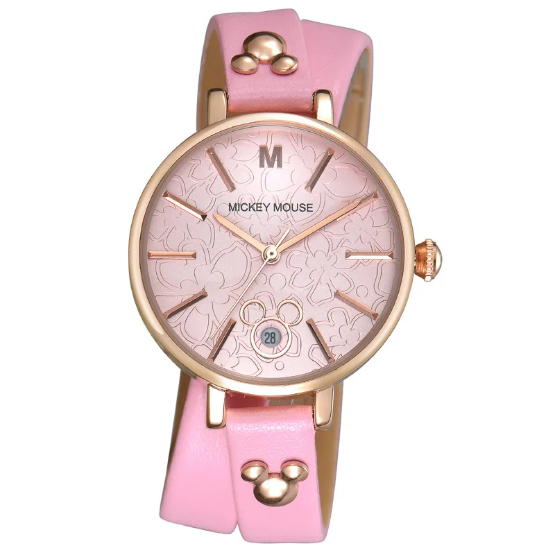 Женские часы роскошные золотые Disney Mickey Mouse женские кожа четверть 30 м