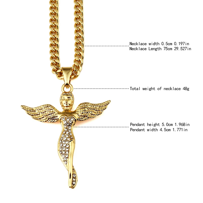 Хип-хоп золотой микро Крылья Ангела Колье для девочек мужчин женщин Шарм