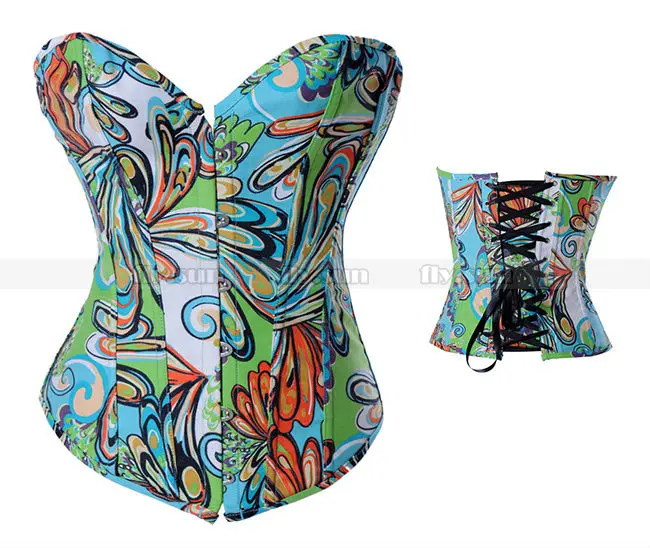 Зеленый Джинсовый корсет с цветочным принтом верхняя одежда топ на шнуровке