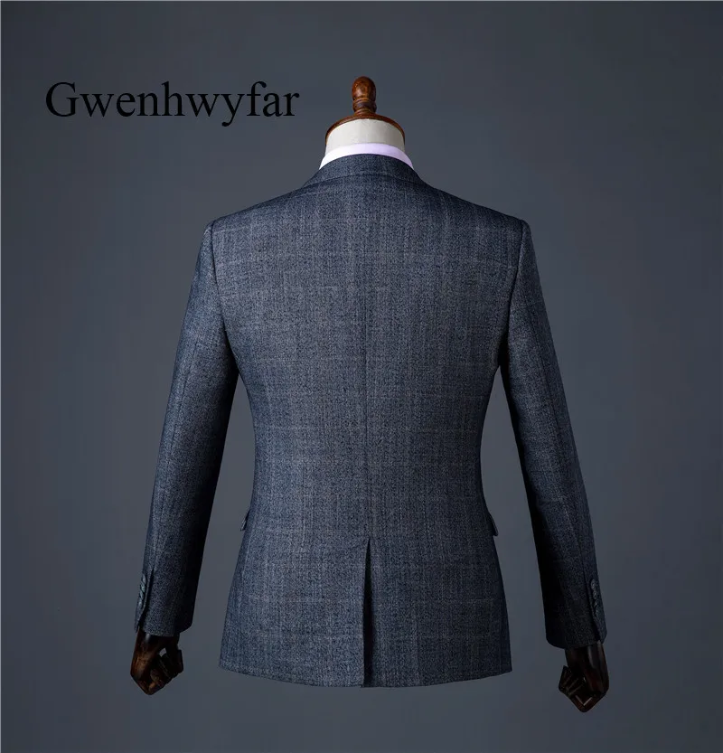 Gwenhwyfar, мужской костюм,, высокое качество, мужской костюм s, официальный, для мужчин, для выпускного, свадьбы, вечеринки, смокинги, Terno Masculino, костюмы для мужчин, 3 предмета, серая клетка