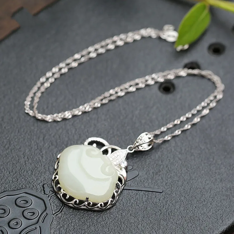 Серебряная Пряжка Vera Polaroid S925 Hotan Jade Baiyu для леди на цепочке до ключиц