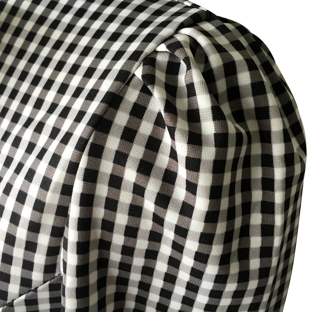 Oxiuly женские элегантные Стенд воротник три четверти рукав Винтаж плед Туника Pinup