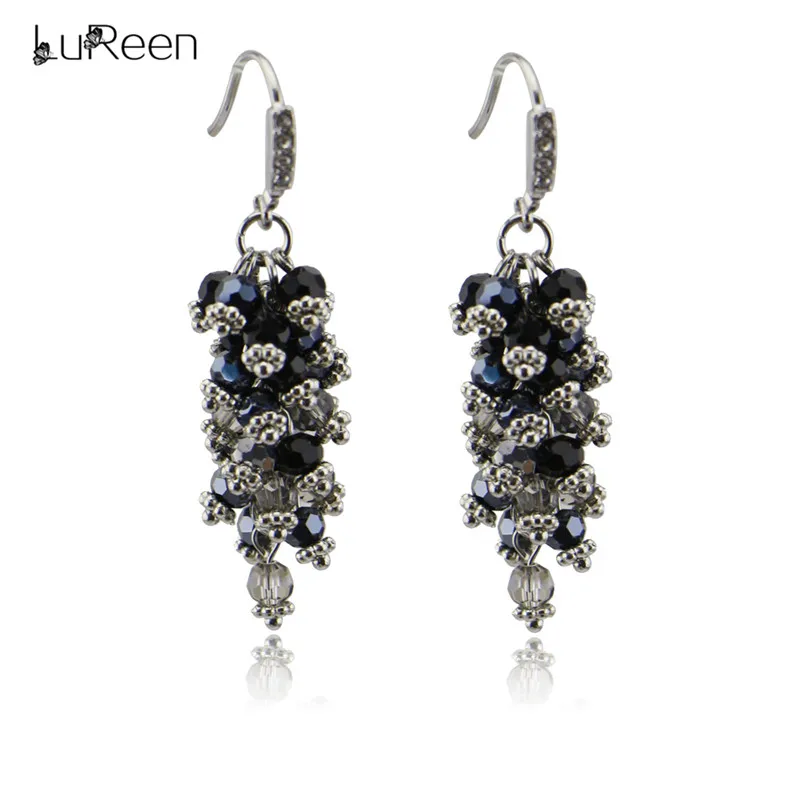 LuReen, Boho, ручная работа, хрустальные бусины, серьги для женщин, цветные, длинные, с кисточками, висячие серьги, ювелирное изделие, рождественский подарок, LE0207 - Окраска металла: navy