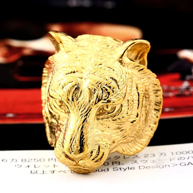gold colour Байер властный 3D золото/черный голова тигра уникальное животное кольцо для мужчин Байкер ювелирные аксессуары в стиле панк бойфренд подарок BR8-161 - Цвет основного камня: gold colour
