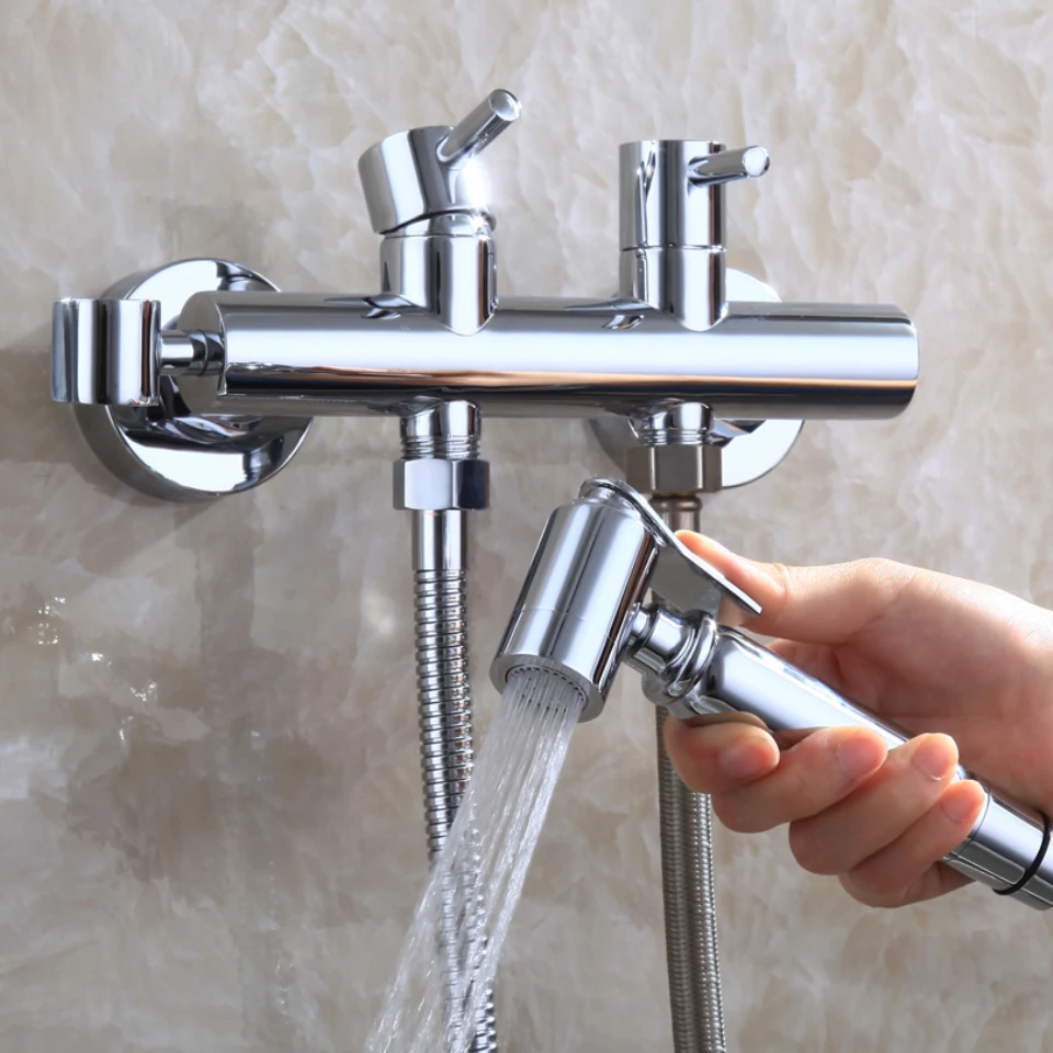 Wall Mounted Handheld Shattaf Bidet Portable Toilet Spray Shower 150 cm Hose Hot And Cold Bathroom Mixer Faucet Valve | Обустройство
