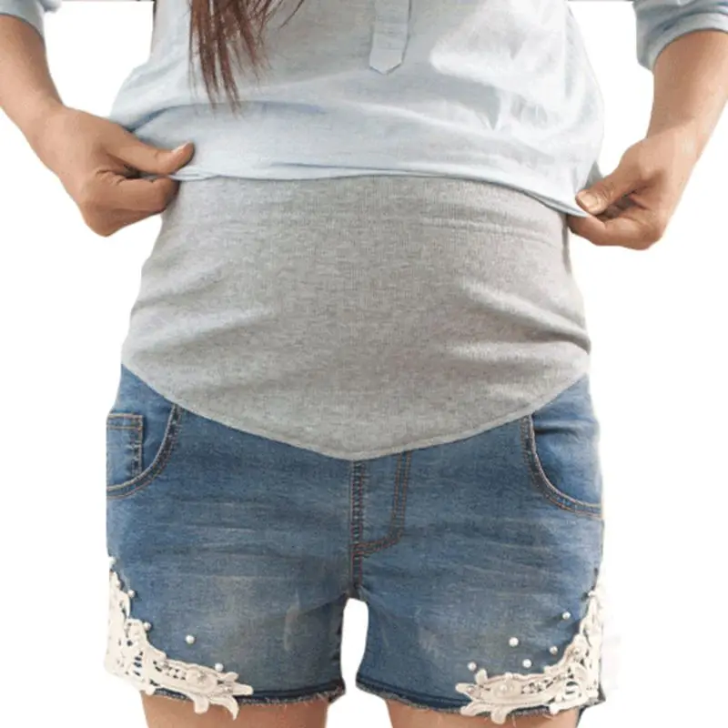 Джинсовые шорты большого размера для беременных повседневные кружевные Капри с