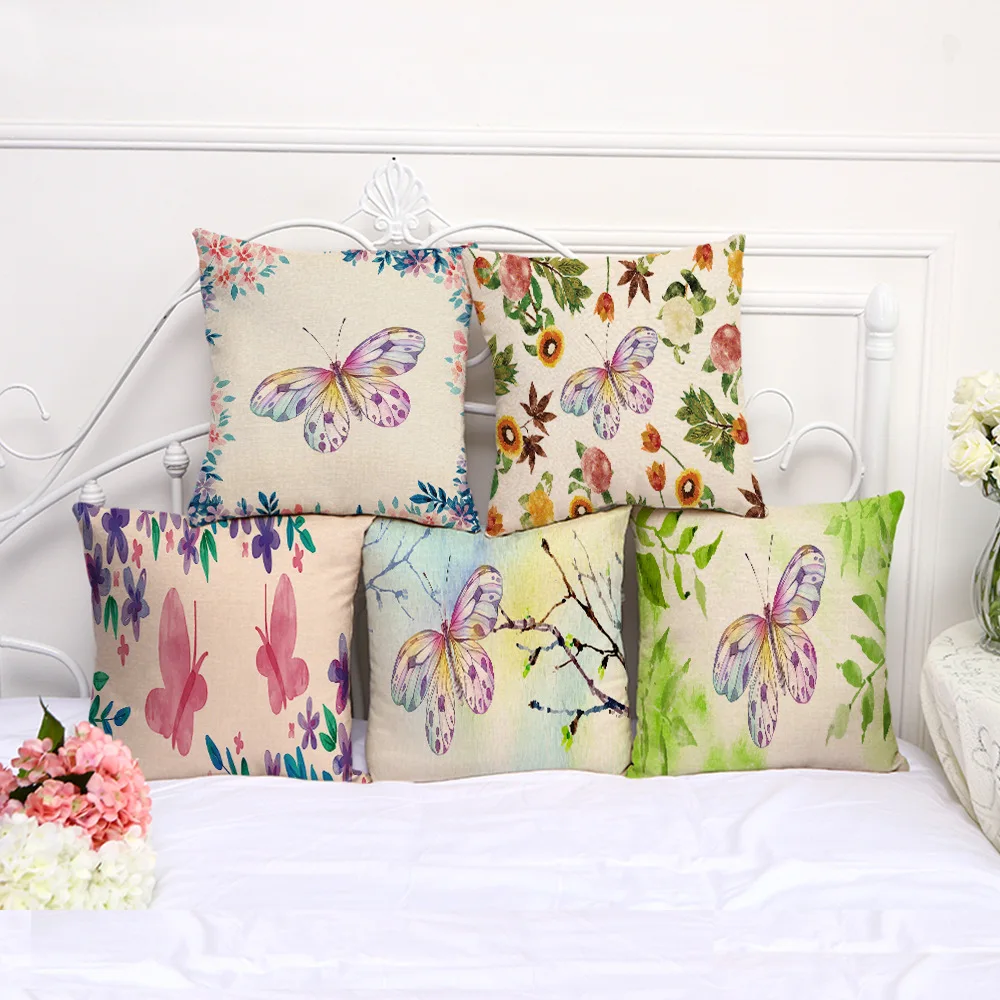 Декоративная Подушка Чехол бабочка Цвет живопись 17 5 дюймов хлопок из льна для