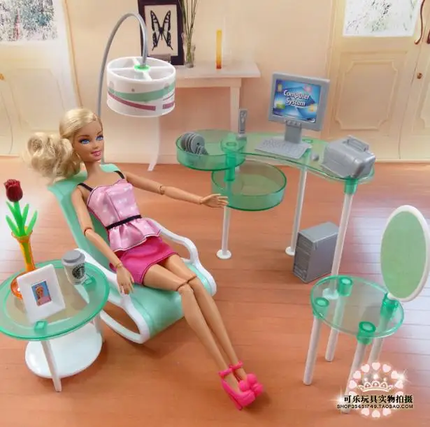 

office for barbie rocking chair living room set 1/6 bjd doll office furniture desk table chairs laptop accessories toy