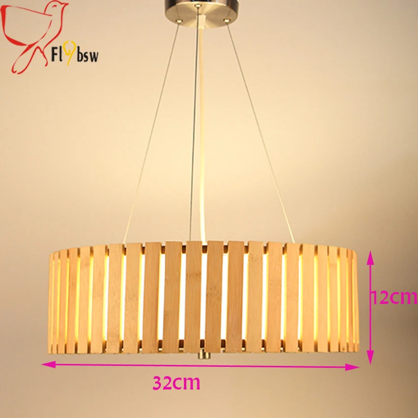 Nordic led pendant lights dia 32cm 18w bamboo wood round lampshade modern suspension lamp for bedroom restaurant light fixture | Лампы и