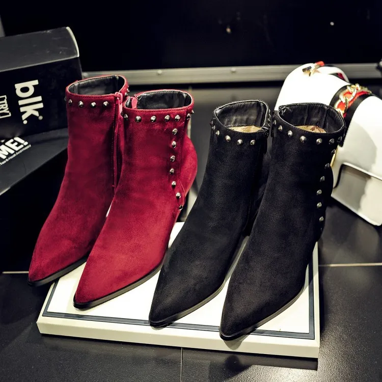 European Brand Designer Big Size 34-42-43 Rivets Chelsea Boots Velvet Short Ankle Women Zipper Studded Winter Snow Booties | Обувь