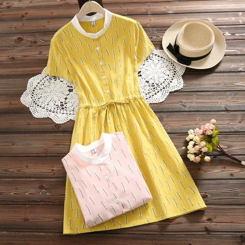 Летнее платье 2018 новые модные женские хлопковые платья с воротником стойкой и