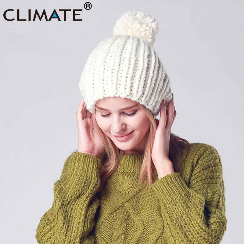 Модная женская Зимняя Теплая Шапка бини с помпоном от CLIMATE новая Женская Вязаная