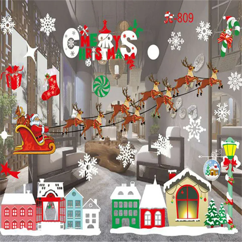 

2020 Christmas home decor wall sticker window sticker snowflake Santa window stickers Christmas wall stickers for kids rooms