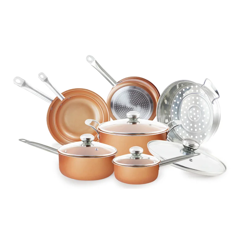 Grand Innovation copper Cookware 11 шт. ES Set Жесткий анодированный со стеклянной крышкой (KGI 2409