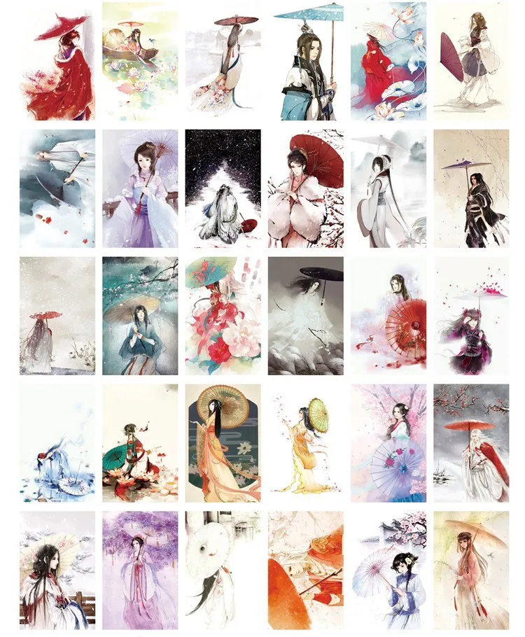 

30 Pcs/Set Chinese Ancient Beauty And Umbrella Postcard/Greeting Card/Wish Card/Christmas and New Year Gifts Cards